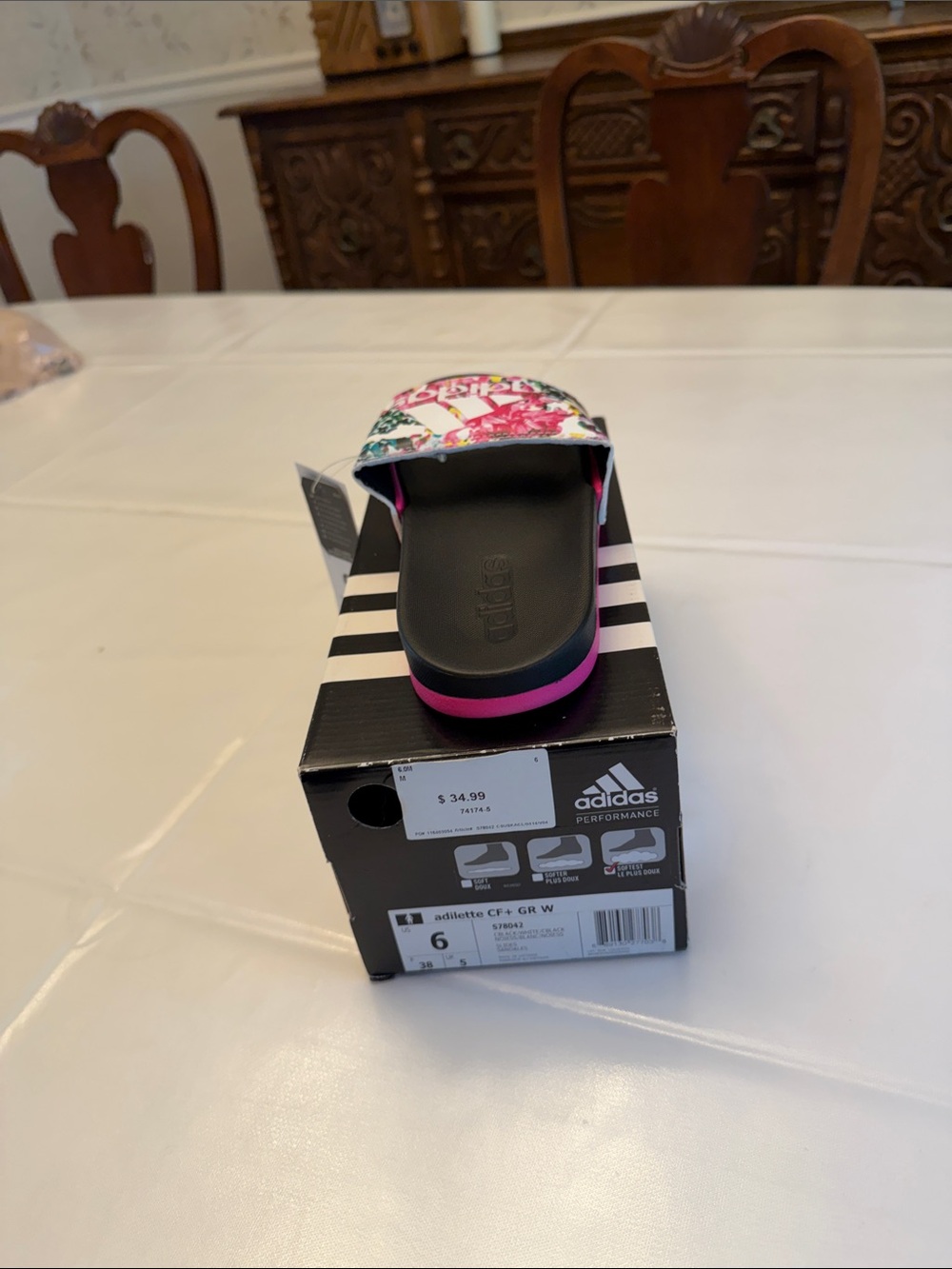 NEW IN BOX adidas Women's Black Slide Sandals with Pink Floral Strap - Picture 4 of 5